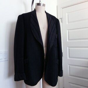 Vintage Frank & Seder Wool Blazer with Plaid Lining – Navy Size M